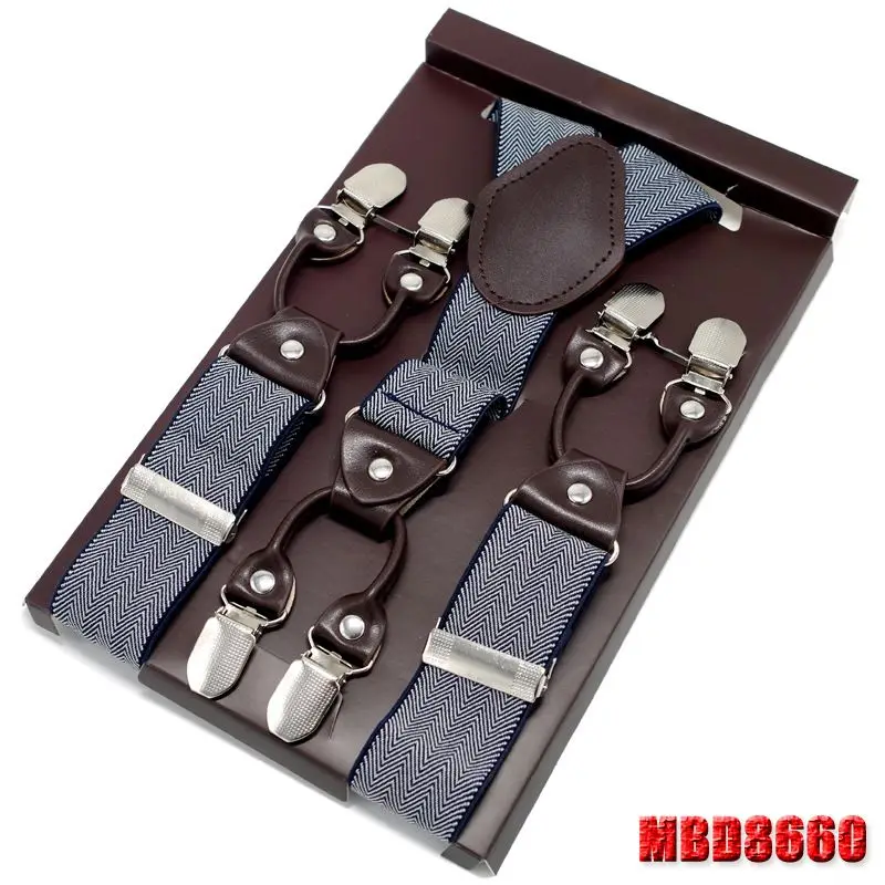 MBD8660 Мужские подтяжки кожаные повседневные ремни y-образной формы мужские брюки Suspensorio упругие зажимы-на Ceinture suspendue 3,5*120 см - Цвет: MBD8660