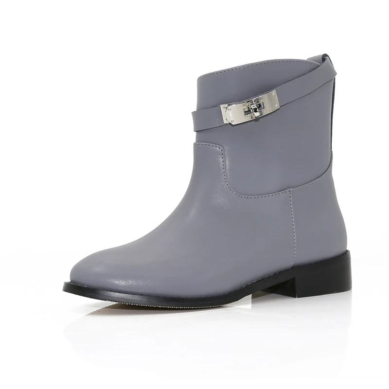 GCYFWJ Женские ботинки зима-осень подлинной кожаный ремень металлический Shark Lock; Botas Feminina; сезон осень-зима лучшее качество для Для женщин пинетки