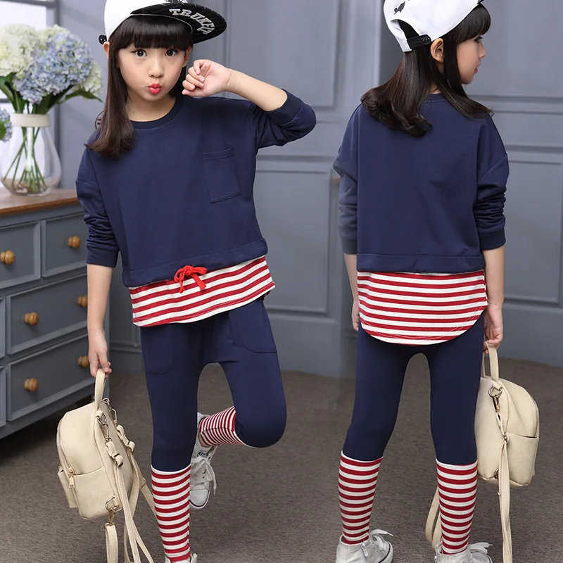 Коллекция 2017 года осенне-зимний детский комплект одежды для девочек футболка в