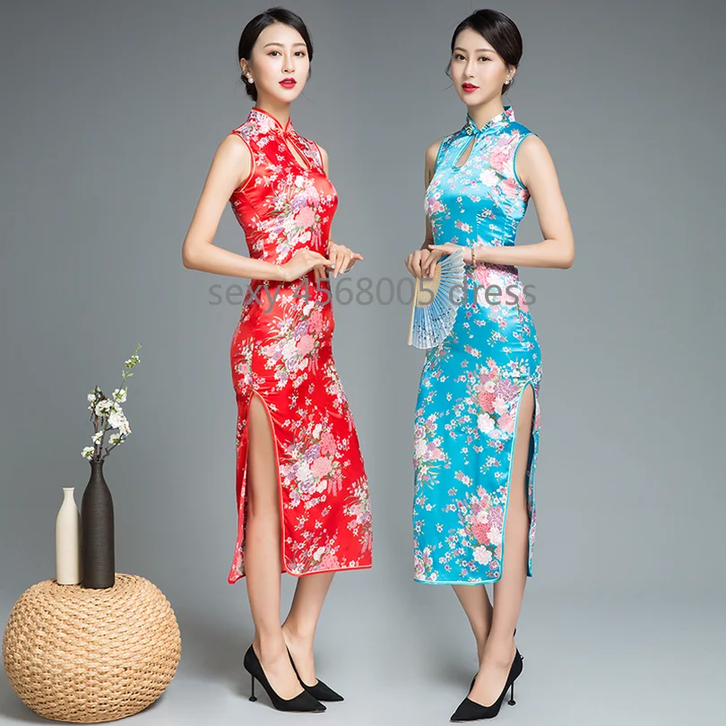 Белый женский длинный с бретелями Cheongsam Qipao китайское традиционное вечернее