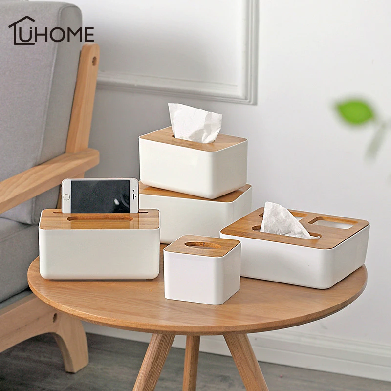 Современные контейнеры для салфеток белого цвета с держателем телефона