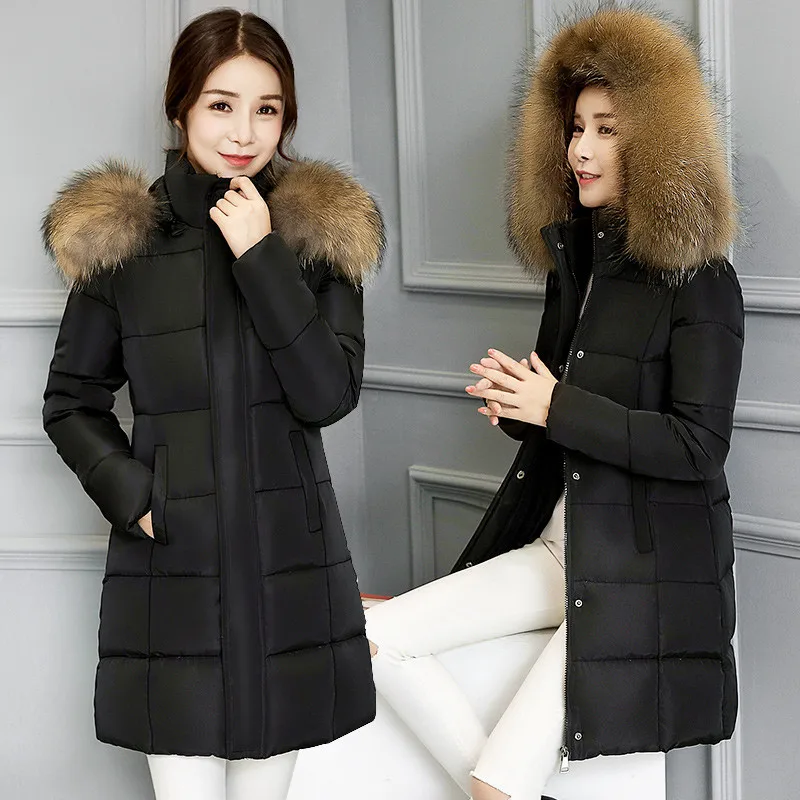 TEAEGG Meduim Long Jacket Women Coat Cotton Hat Removable Manteau Femme Faux Fur Collar Parkas Winter Clothing AL67 | Женская одежда