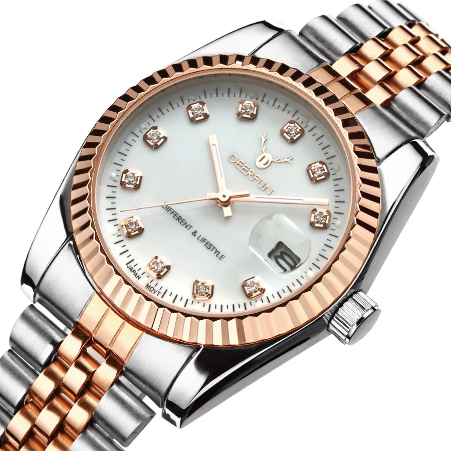 Deerfun Брендовые мужские часы бизнес из розового золота с бриллиантами модные