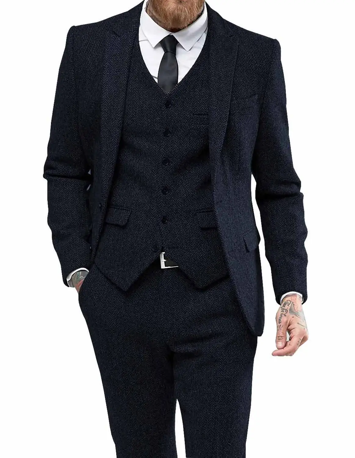 Navy 3 pieces Мужской костюм, повседневный деловой костюм из трех предметов для женихов, серый, белый, бордовый смокинг с лацканами для свадьбы, блейзер+ брюки+ жилет - Цвет: Navy 3 pieces