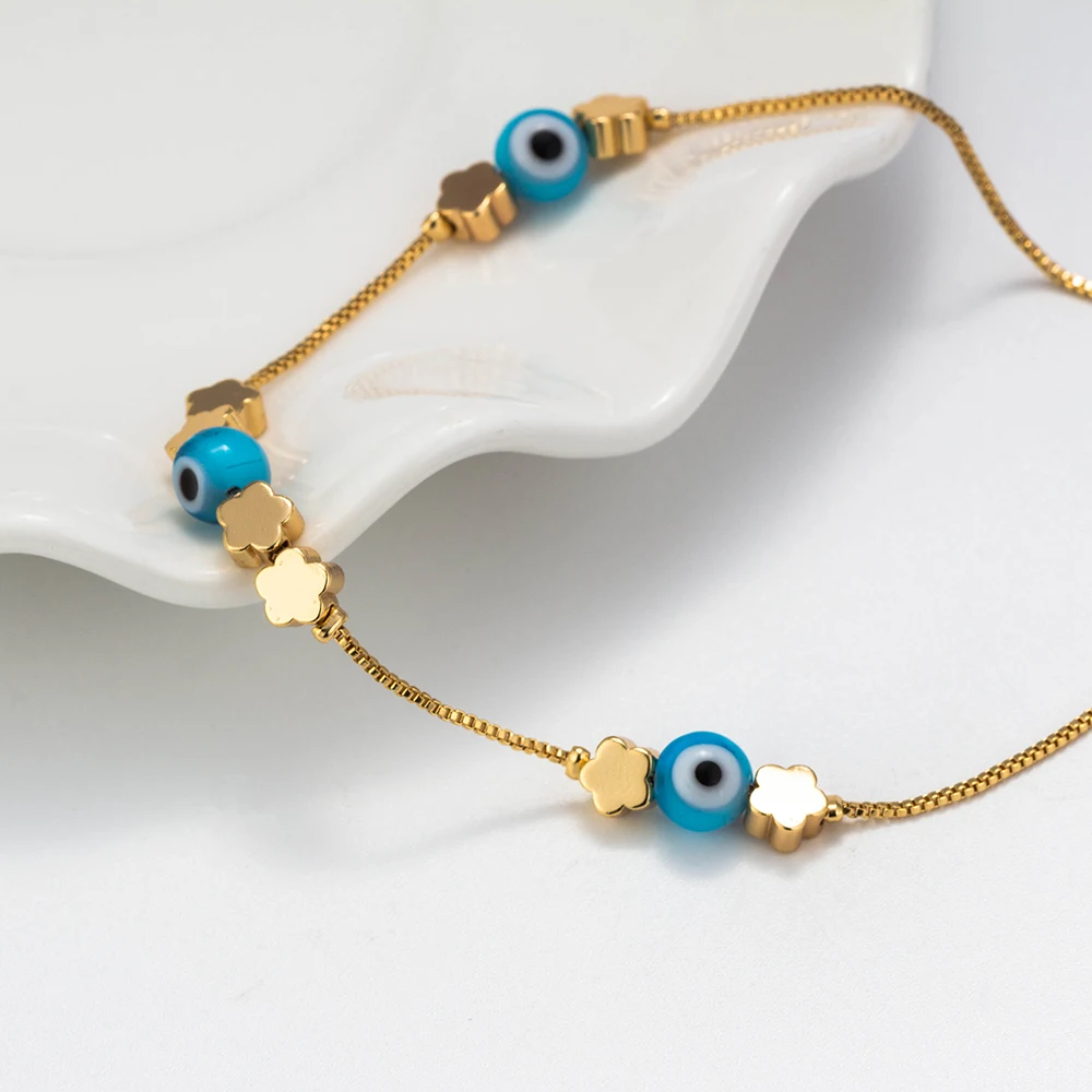 Lucky Eye Blue Evil Eye браслеты на босую ногу сандалии, вязанные крючком бижутерия для ног ножные браслеты Цветы Браслеты для женщин ножная цепочка EY6103