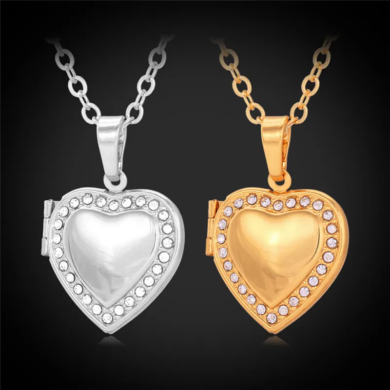 

Heart Memory Locket Necklace Women Gold Color Photo Floating Locket Vintage Fashion Jewelry Necklaces & Pendants P371