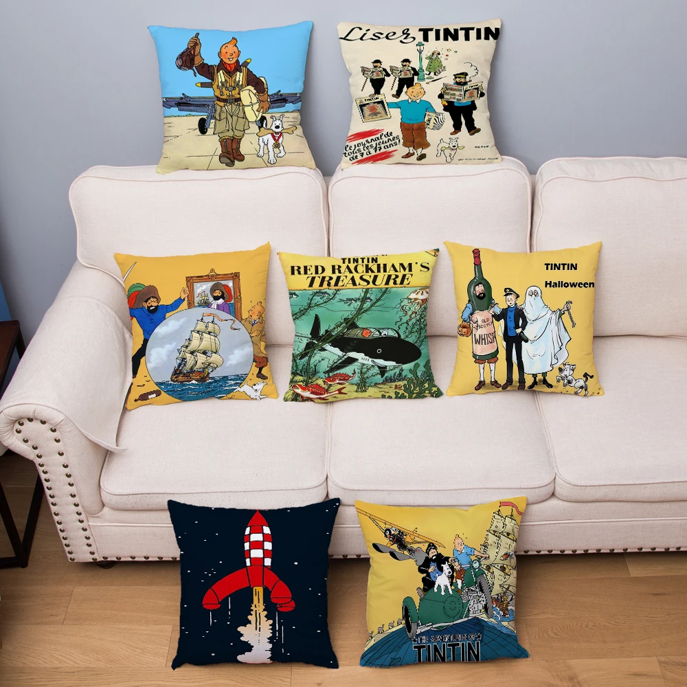 

Adventures Of Tintin Print Cushion Cover 45*45cm Throw Pillow Cover Super Soft Short Plush Pillowcase Home Decor Pillows Cases