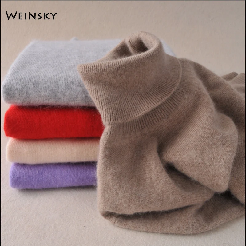 Женский вязаный кашемировый свитер Weinsky черный с высоким воротником в Корейском