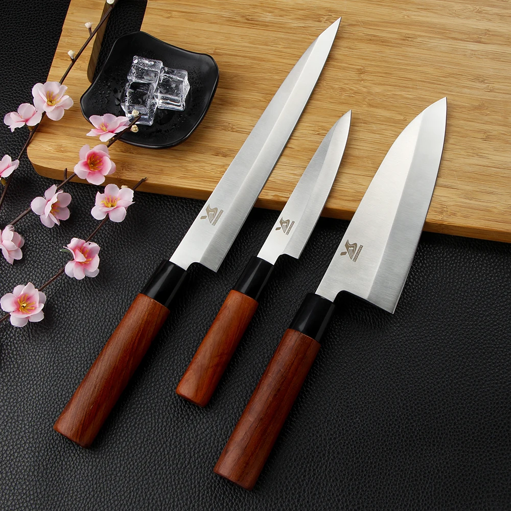 BIGSUNNY Sashimi суши нож Деба, немецкая Нержавеющая Сталь Pro Нож для нарезки, " Yanagiba/7" Deba/", ручка из розового дерева
