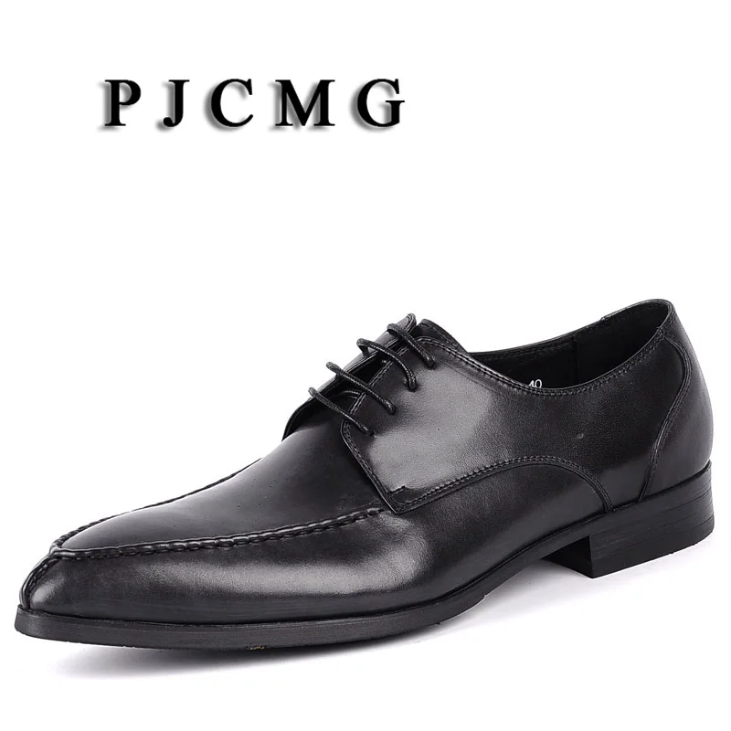 

Мужские деловые туфли PJCMG, черные/коричневые оксфорды на шнуровке, с острым носком, из натуральной кожи, однотонные деловые свадебные туфли ...