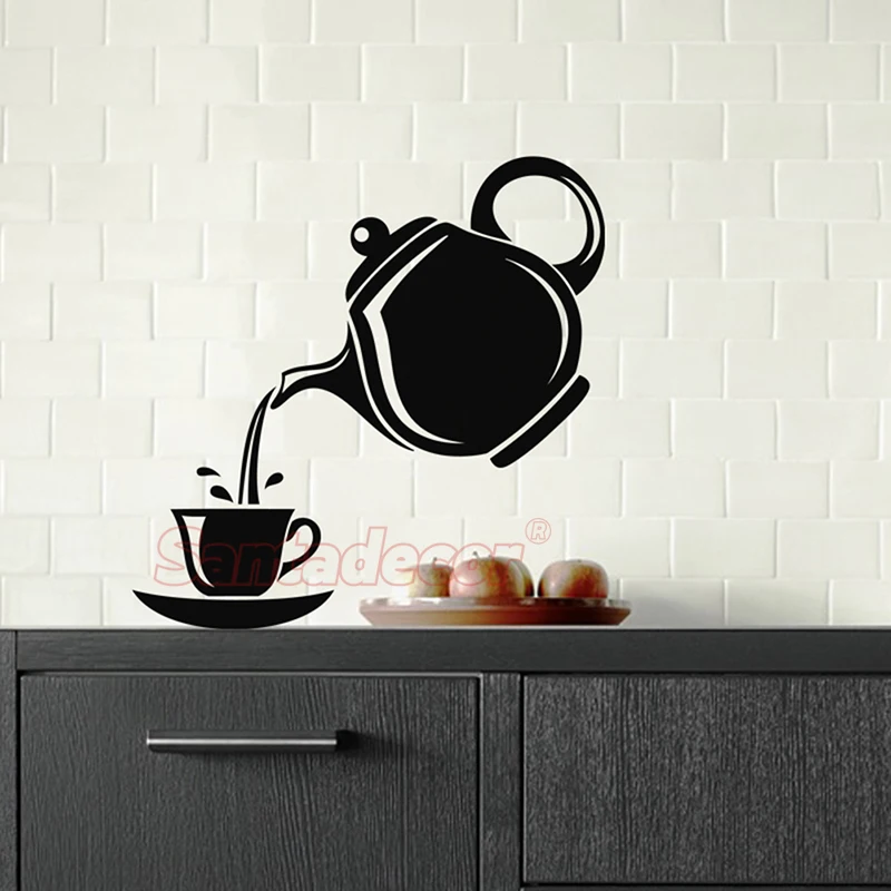 

Sticker-teapot-and-cup Vinyl Wall Decor Pattern Kitchen Wall Art Decal Restaurant Home Decor Poster House Decoration 45cm x 45cm