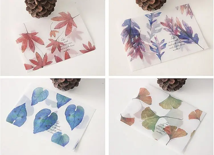 Полупрозрачные конверты из пергаментной бумаги с осенними листьями | Канцтовары