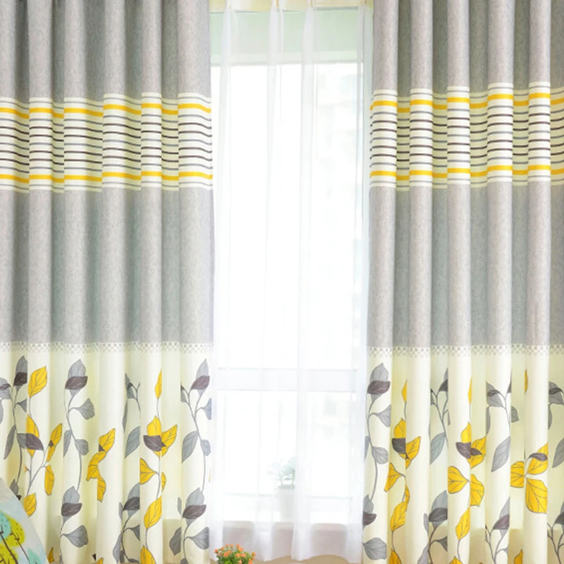 Короткие шторы с принтом листьев для детской комнаты затемняющие оконные