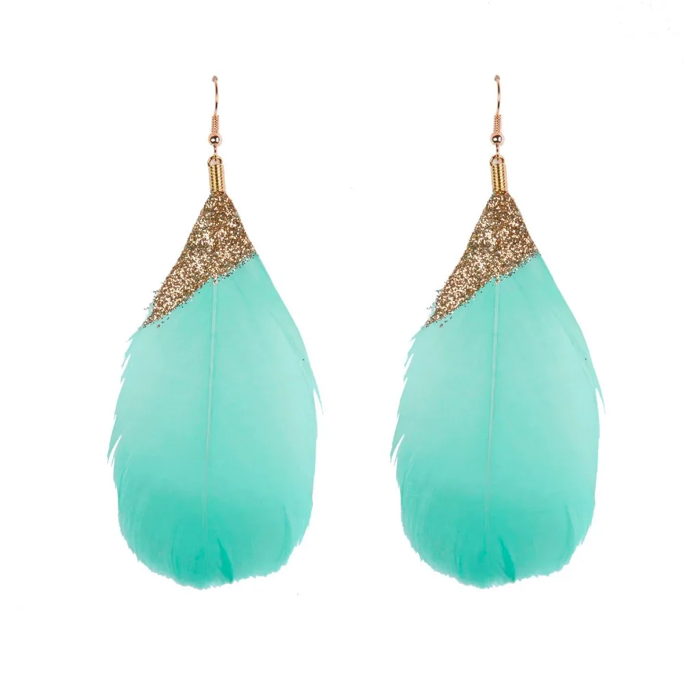 Этнические серьги с перьями и золотыми блестками | Украшения аксессуары