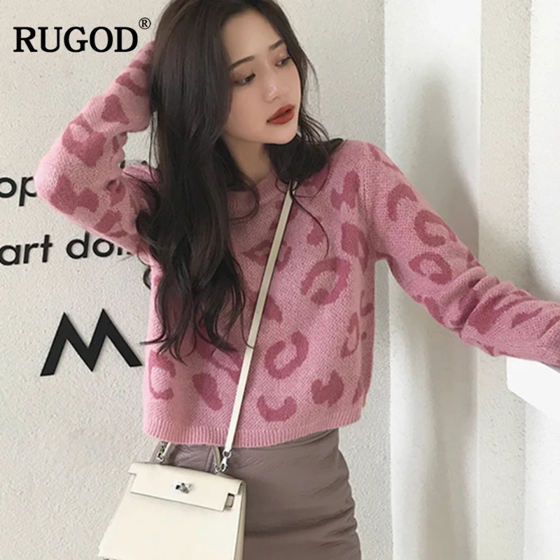 RUGOD Модные леопардовые женские кардиганы с длинным рукавом вязаный свитер
