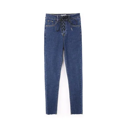 Blue jeansC12 Зимние женские черные джинсы с высокой талией, повседневные Стрейчевые флисовые узкие джинсы с завязками, модные корейские сексуальные джинсовые брюки - Цвет: Blue jeansC12
