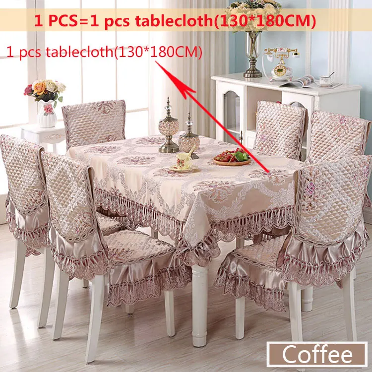 Coffee1pcs-130x180cm Luxury Europe Table Cloth Satin Printed Lace Chair Cover Cushion Set Hotel Wedding Decorat Banquet Home Dinning Tablecloth Set - Цвет: Coffee1pcs-130x180cm
