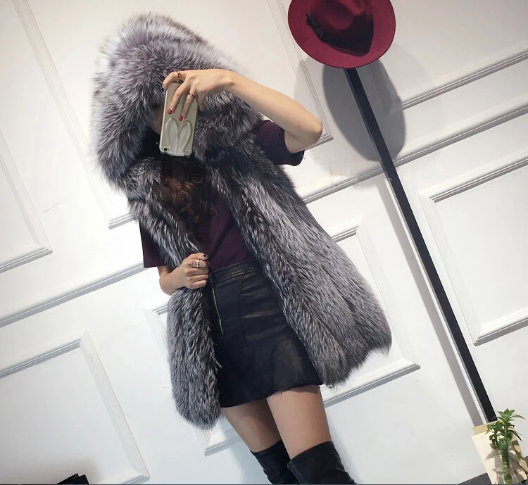 Новые модные из искусственного меха черно-бурой лисы норки меховой жилет с