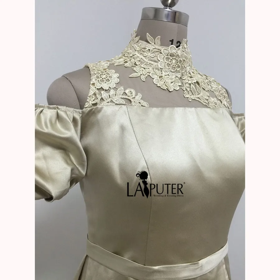 High Collar Puff Short Sleeve Dubai Arabic Evening Dresses 2017 Floor Length Long Satin Elegant Party Dress Formal Gowns | Свадьбы и