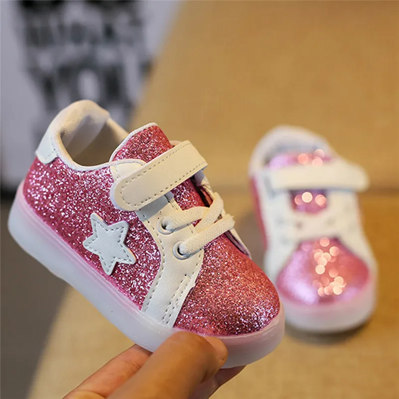 2017 весенне-осенние детские модные кроссовки украшенные звездами светящиеся
