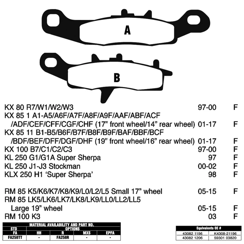 Alconstar- 1 пара передних тормозных колодок мотоцикла для Suzuki RM85 сзади 2005-2015 RM100 Kawasaki