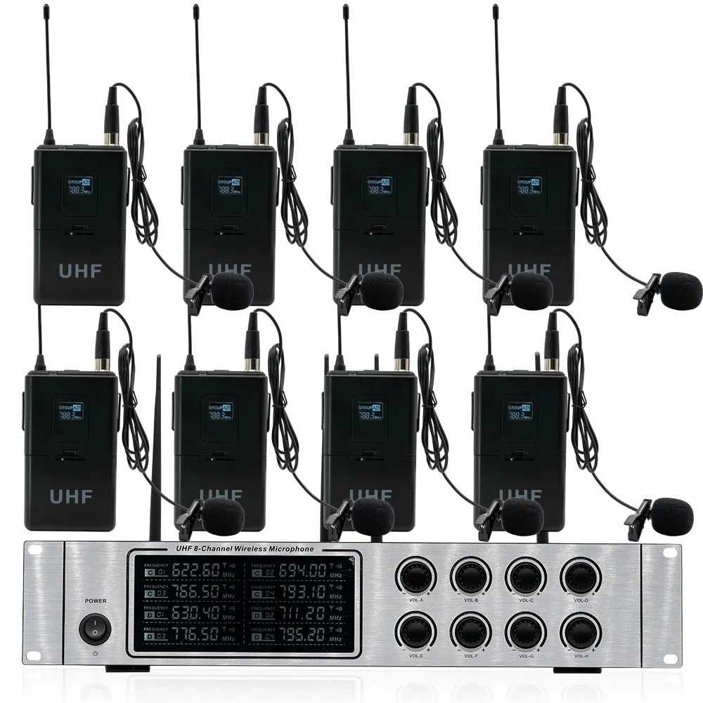 Профессиональный Беспроводной микрофон UHF экранное меню Восьмиканальный ручной