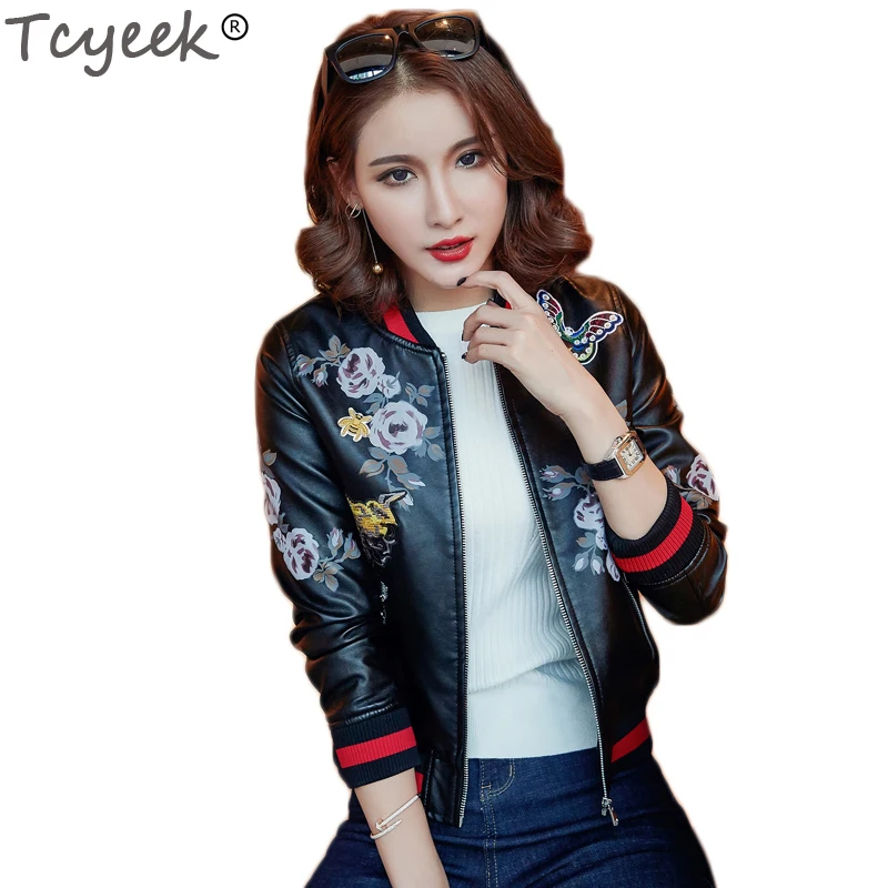 Tcyeek 2020 новая весенняя женская куртка бомбер из искусственной кожи черная кожаная