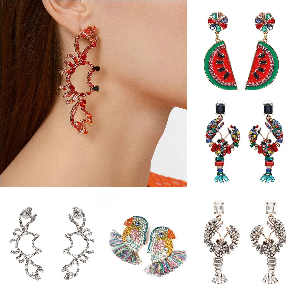 Женские Висячие серьги Boho большие висячие с кристаллами в виде рыбки и птицы