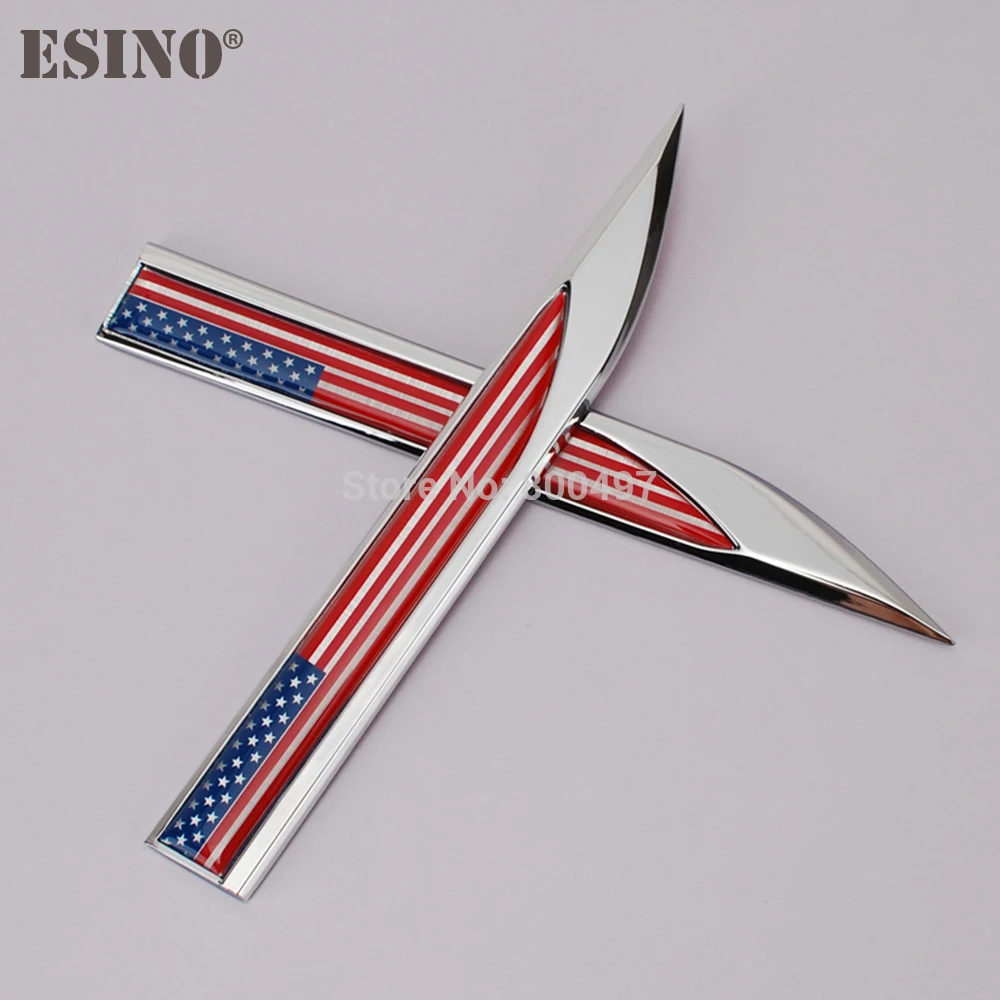 2 x Car Body Fender Side Metal Chrome Zinc Alloy Knife 3D Flag of the US Emblems Badges Decals Stickers For American Cars | Автомобили и