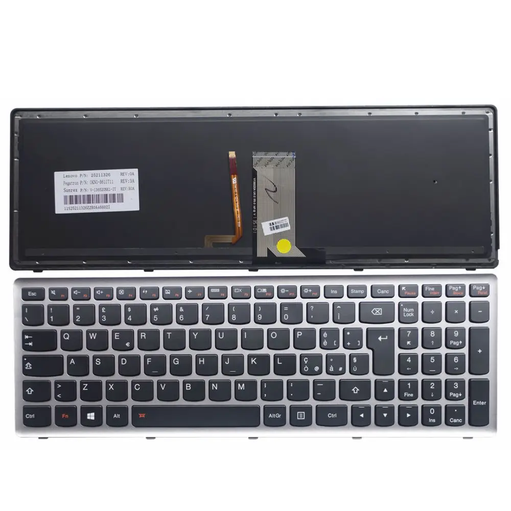 

Итальянская клавиатура GZEELE IT для ноутбука Lenovo Ideapad Z710 U510, клавиатура с серебристой рамкой и подсветкой