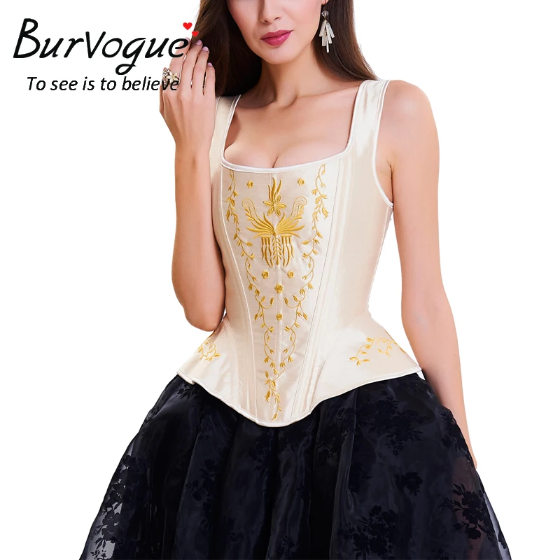 Burvogue стимпанк сексуальный корсет, бюстье, топ с лямками Сталь костей талии Управление молния Корсет Бюстье Готический корсет Overbust