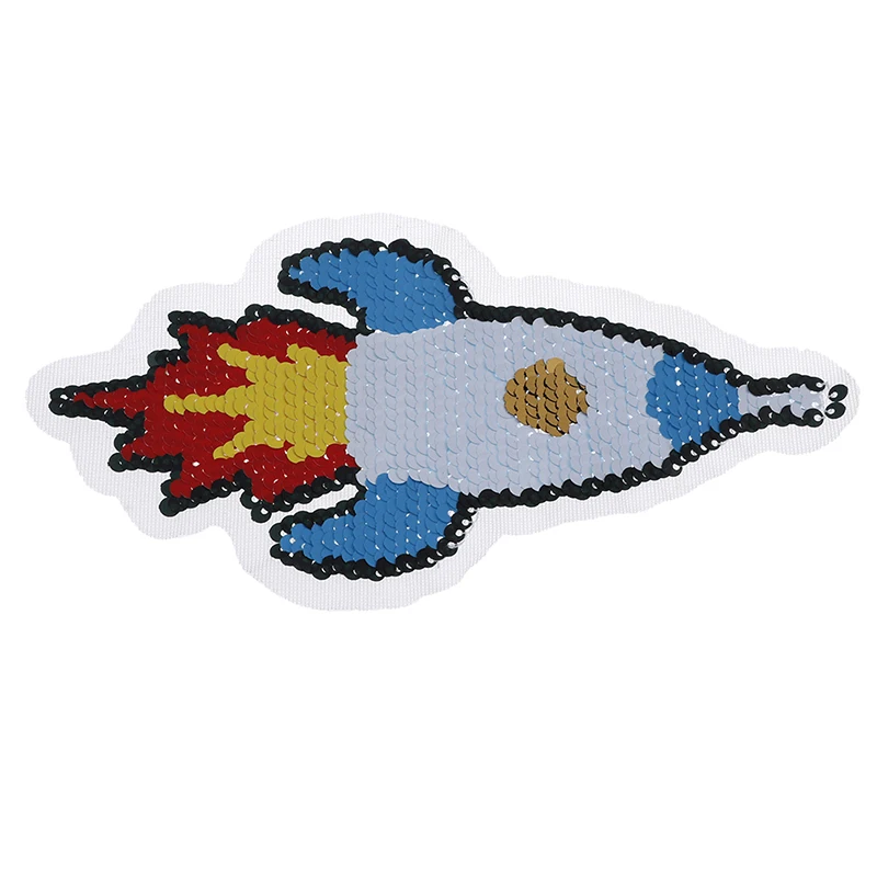 DIY Patch Applique Bag Clothing Coat Sweater 2020 NEW Cartoon rocket Reversible Change color Sequins Sew On Patches for clothes | Дом и сад
