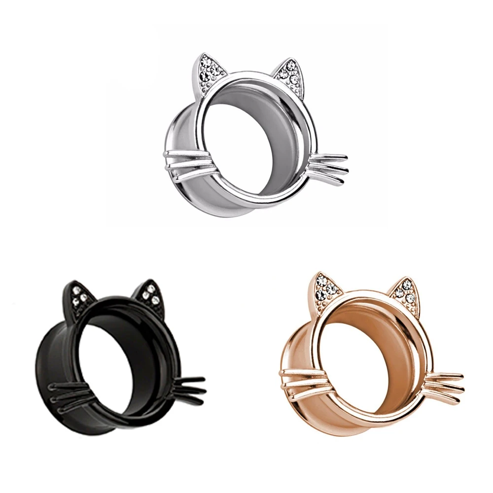 Модные серьги гвоздики из нержавеющей стали с кошачьим котенком и кристаллами