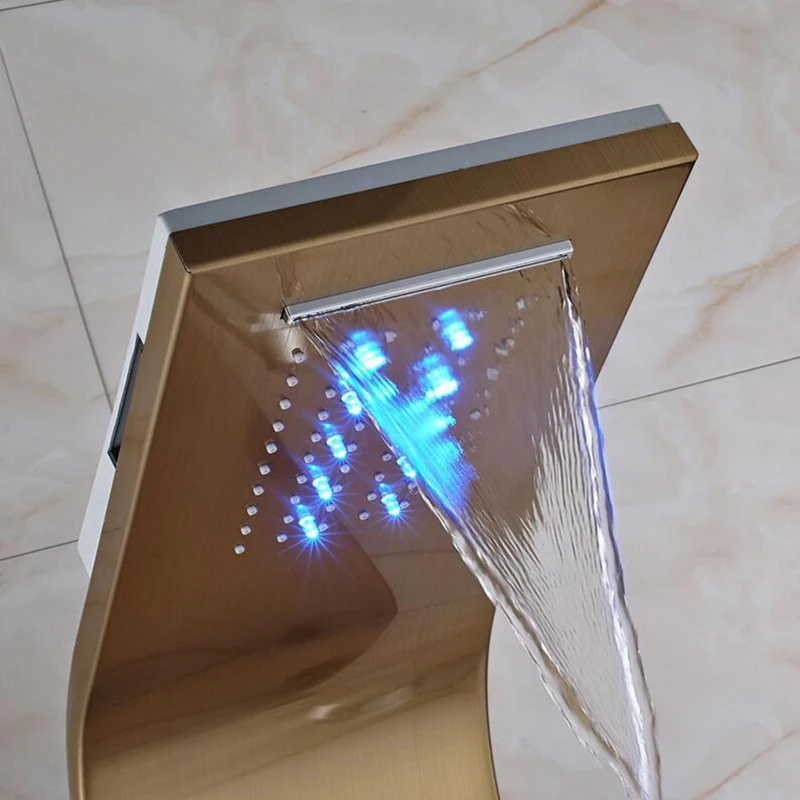 Модная Светодиодная панель для душа с массажными струями золотого цвета + Ручная