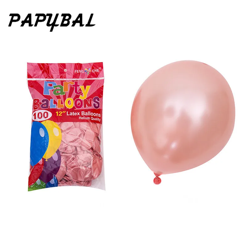Rose Gold 100 шт, 12 дюймов, 3,2 г, розовые и золотые воздушные шары, латексные гелиевые шары, свадебные, для дня рождения, для вечеринки, украшения, фольга, воздушные шары на День святого Валентина - Цвет: Rose Gold