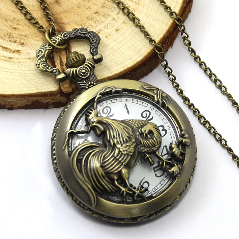 Полые Кварцевые Винтаж чехол для карманных часов бронза 3D китайского зодиака