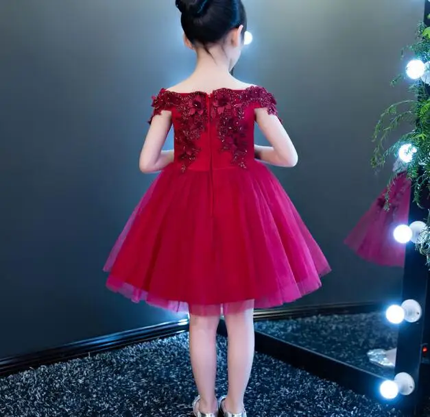 New Girls Shoulderless Red Lace Appliques Dress Pageant Wedding Party Formal Occassion Bridesmaid Tulle | Детская одежда и обувь