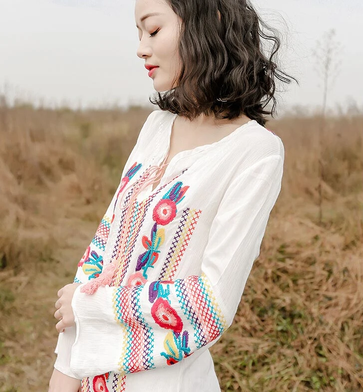 Женское платье с цветочной вышивкой винтажное праздничное в богемном стиле