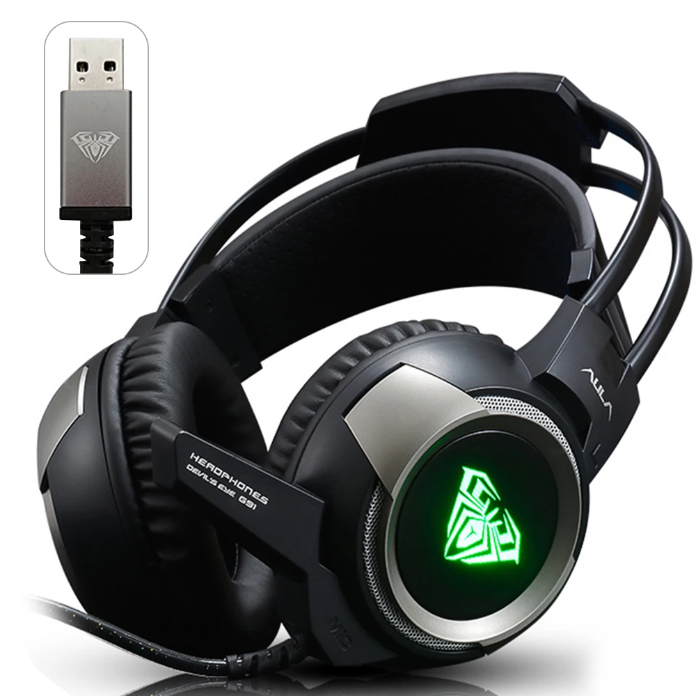 Черный Virwir PC Gamer 7,1 объемный звук стерео USB Игровые наушники с микрофоном шлем гарнитура геймер для компьютера ноутбука - Цвет: Черный