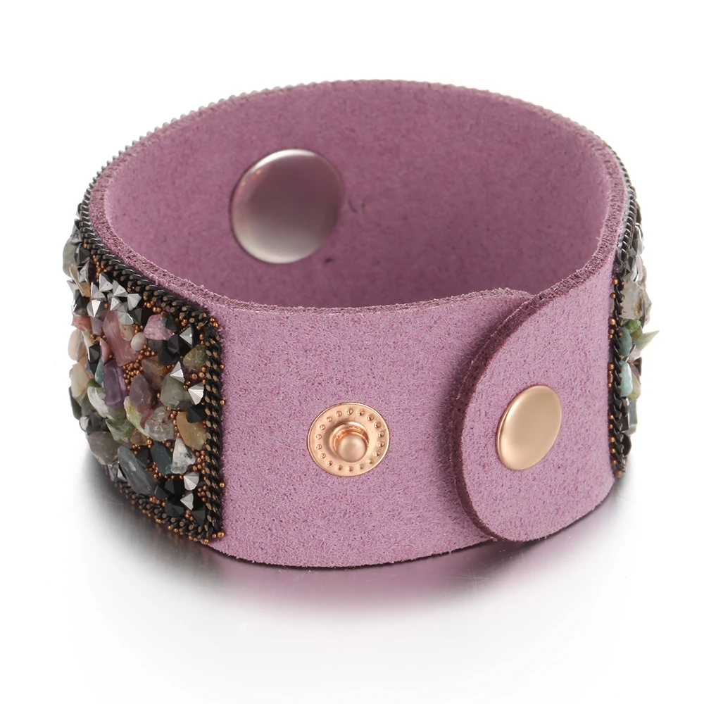 Новый 18 мм кнопка оснастки ювелирный браслет широкий натуральный камень кожаный