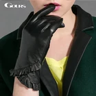 Женские перчатки из козьей кожи Gours, черные перчатки из натуральной козьей кожи, с кружевом, GSL027, для осени и зимы