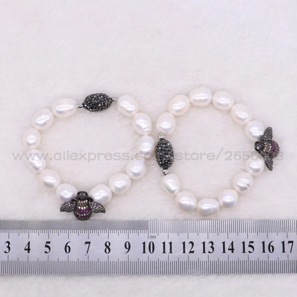 4 нити браслет из натурального жемчуга с микро-ПАВЕ шармы в виде пчелы ювелирные