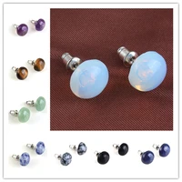 trendy beads silver plated many colors quartz stone half ball shape stud earrings for christmas gift jewelry