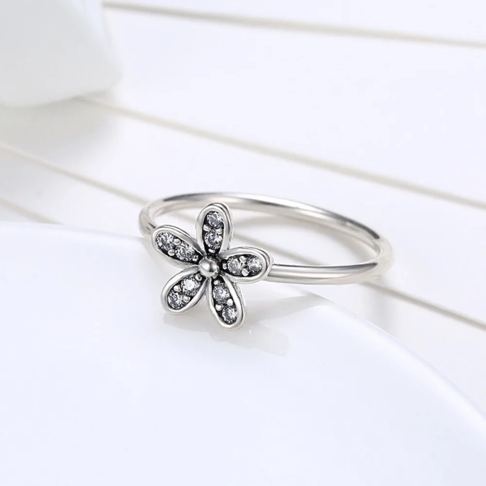 Vintage style Elegant Original 925 Sterling Silver Dazzling Daisy Flower Ring Clear CZ Wedding Jewelry | Украшения и аксессуары