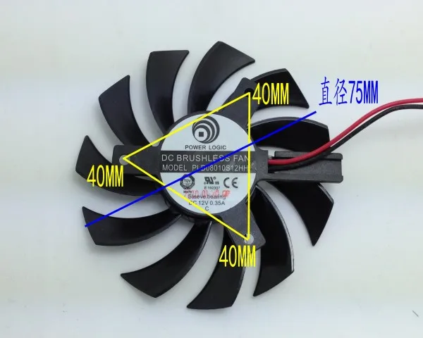 gt440 gt620 gt630 PLD08010S12HH 12 В 0.35A видеокарта вентилятор охлаждения шаг 40 мм диаметр 75 мм только вентилятор
