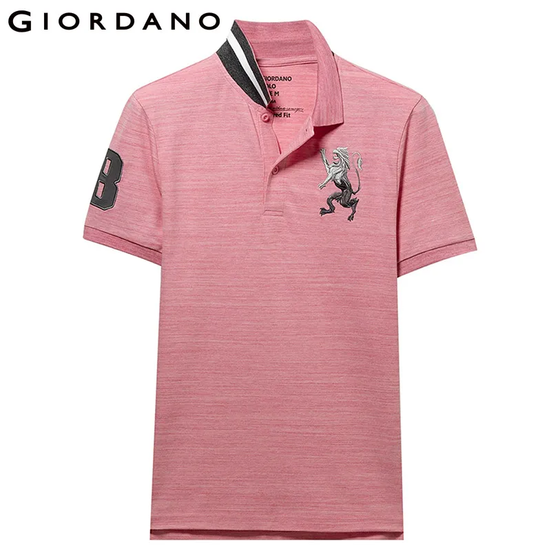 Giordano поло мужское футболка Polo slim fit с короткими рукавами с принтом победоносного льва на груди футболка поло мужская - Цвет: 45Pink