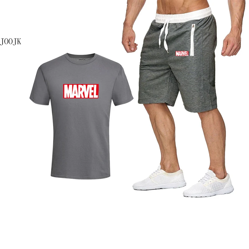 Комплекты с принтом MARVEL мужская футболка + шорты спортивный костюм из двух