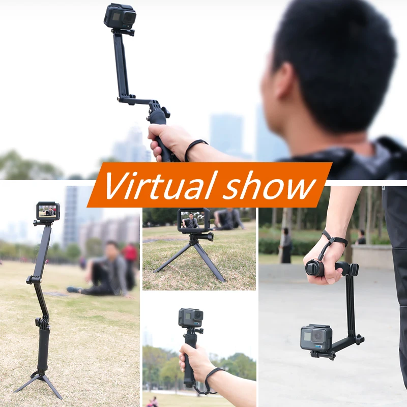 Для GoPro, монопод, складной, 3-полосный монопод, крепление для камеры, удлинитель, штатив, подставка для GoPro Hero 8, 7, 6, 5, 4, 3+ SJ4000