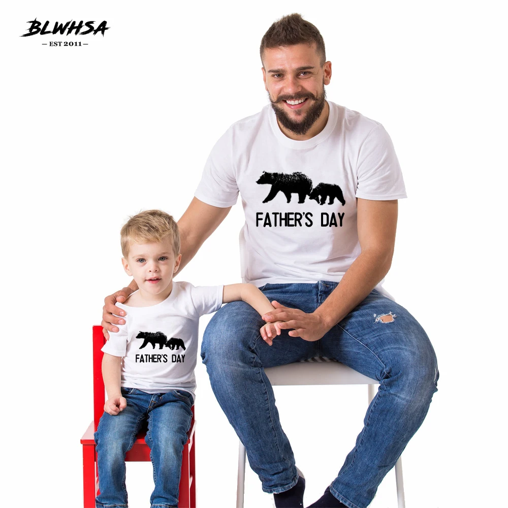 BLWHSA Father's Day T shirt 100% Cotton Parent Child Father T-shirts Funny Son Matching Fathers Gift Bear Tees | Мать и ребенок