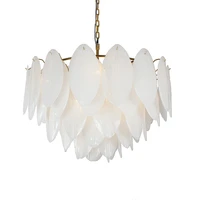 modern luxury romantic glass white leaf feather pendant lamp chain droplight for bedroom living room parlor hanging lamp